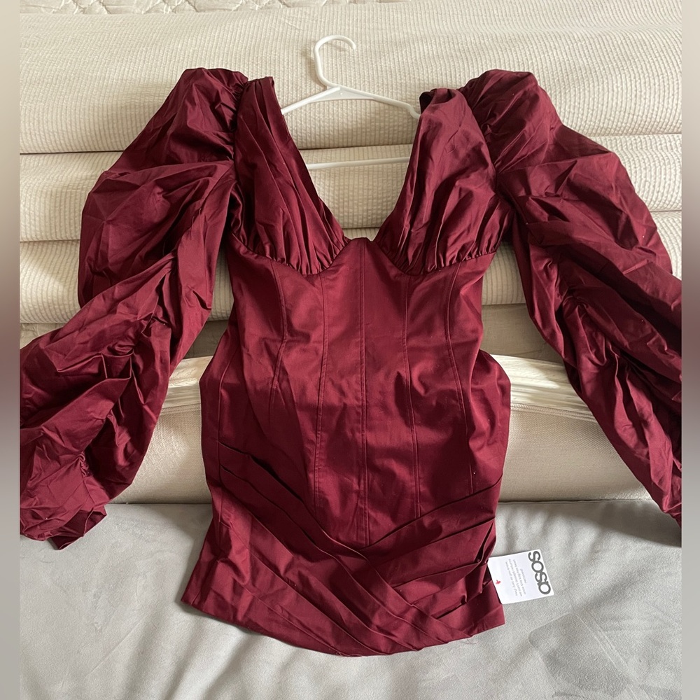 ASOS Wine Puff-Sleeve Sweetheart Bustier dress NWT